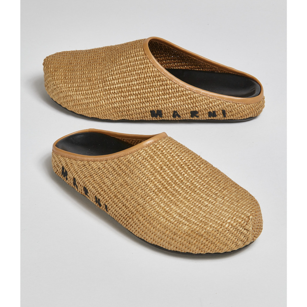 Marni BROWN RAFFIA LEATHER FUSSBETT SABOT Tan